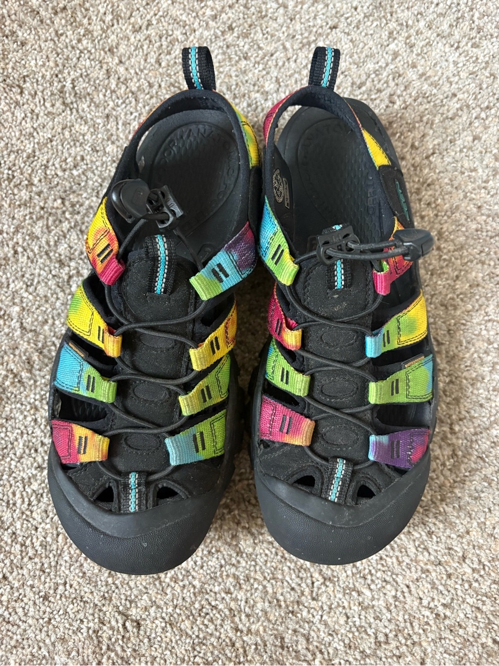 Keen Women’s Black Sandals with Rainbow Tie-dye Straps